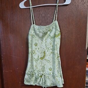 Lace Trimmed Floral Chemise in Olive Green